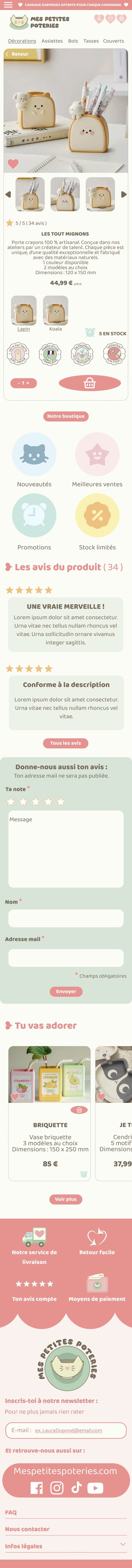 Fiche produit — badges & évaluations